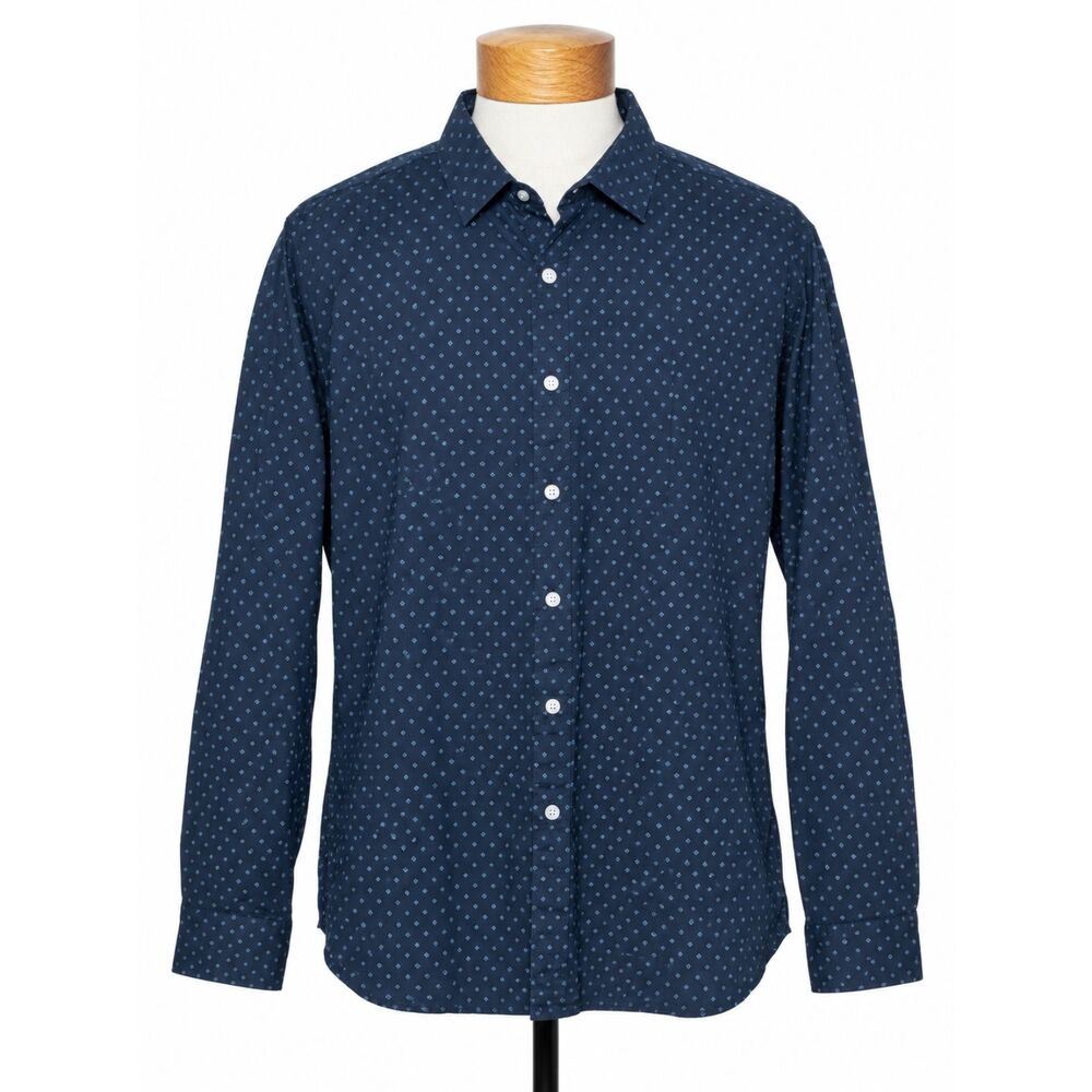 J.Crew Ludlow Button Down Shirt Blue Geometric MicroDot Large 120's 2-Ply Cotton